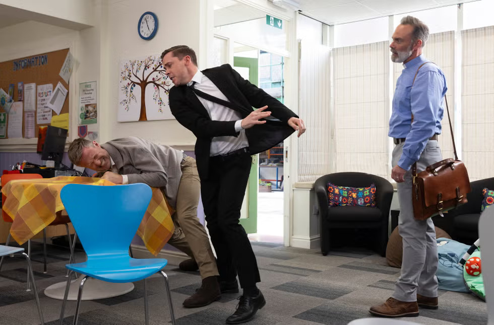 When Noah tells Todd that Theo is somewhere safe, Todd loses his temper and knocks Noah to the floor – unaware that the incident has been recorded by one of Noah's followers.